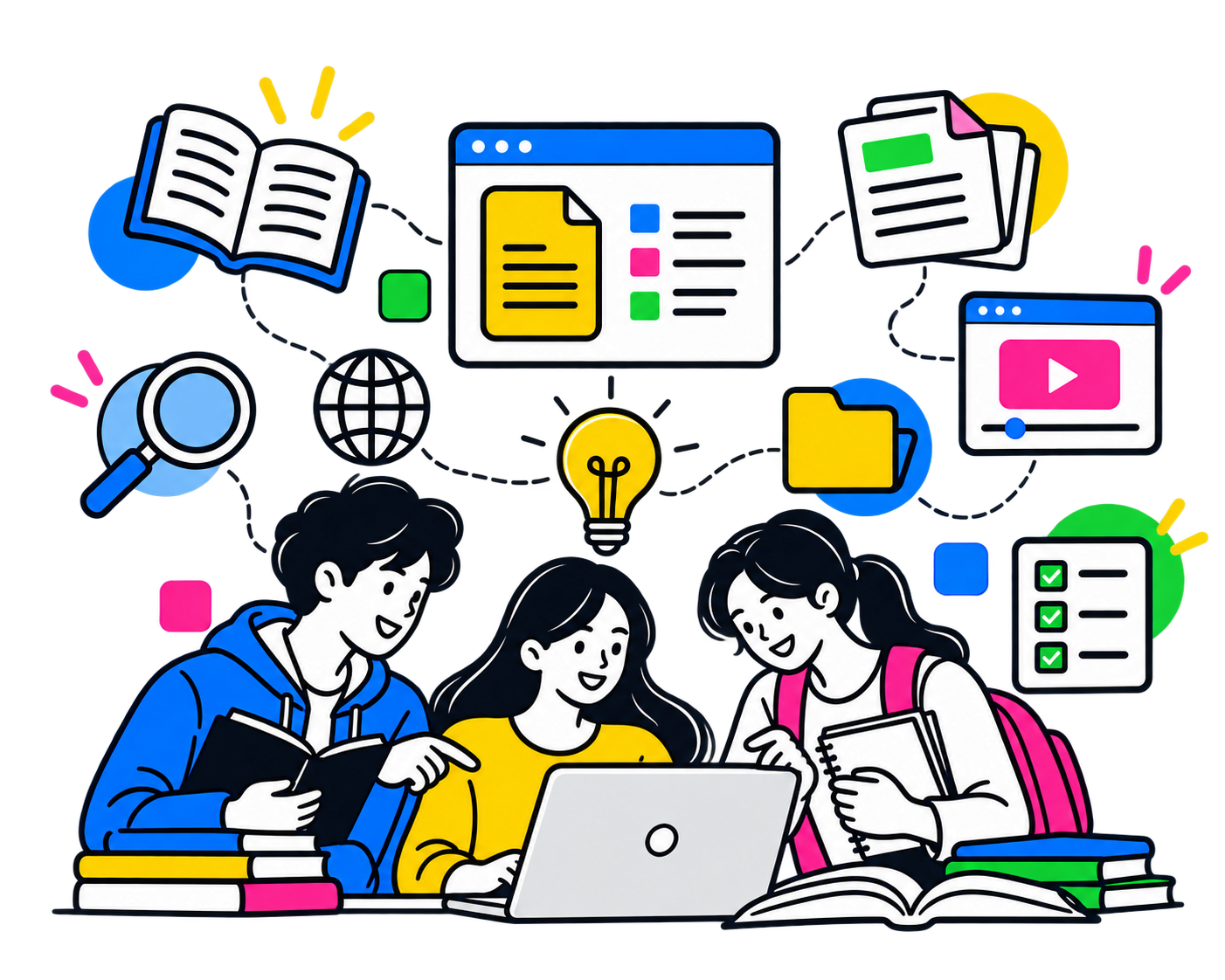 Students using guides, worksheets and online resources to explore careers and courses together
